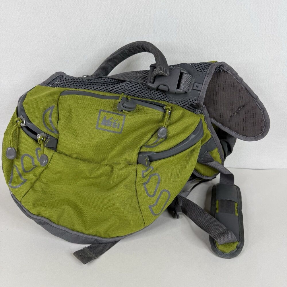 REI Ultra Dog Pack Hiking Backpack Saddlebags Camping Green - Medium 1179